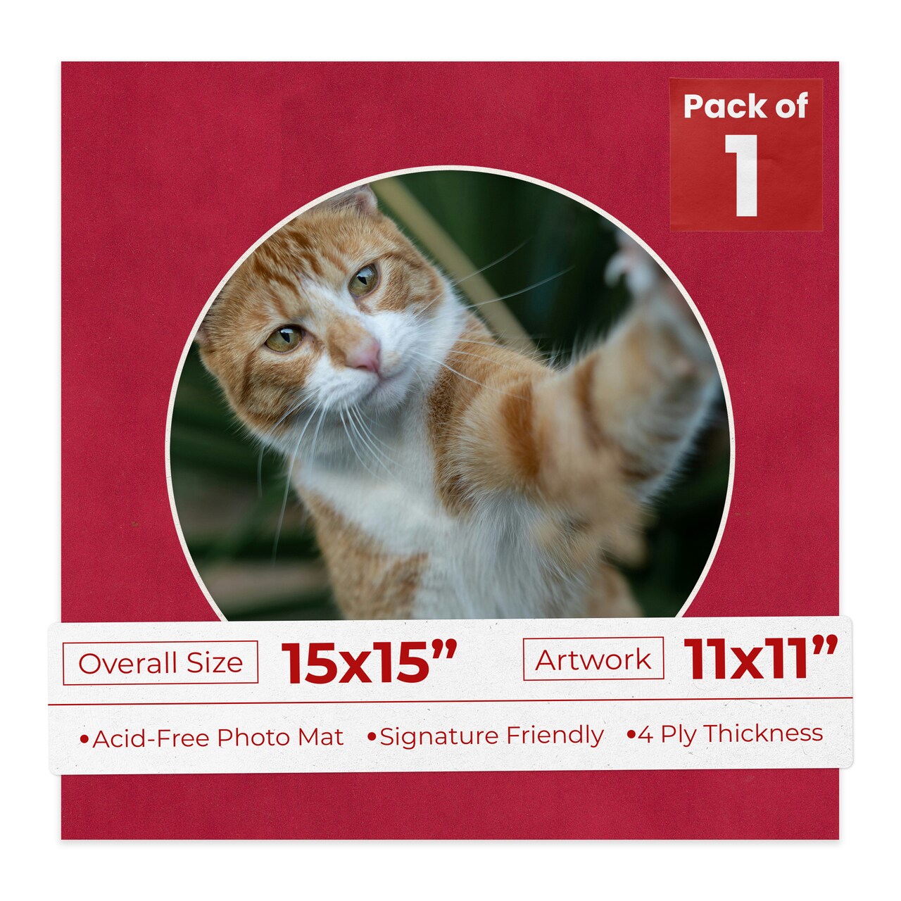 Red Suede Mat Board for 15x15 Frames - Circle Opening for 11x11 Photos